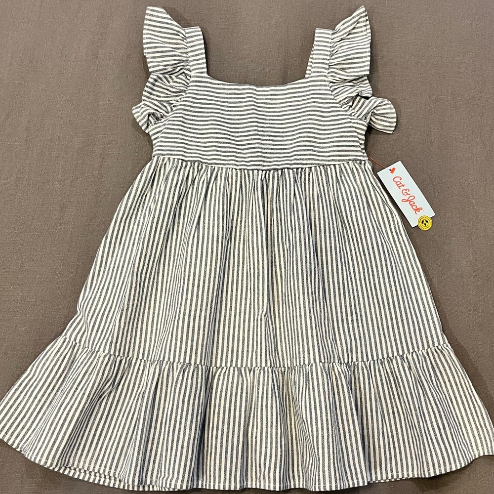 🌺 Cat + Jack Nautical Stripe Ruffle Sleeve Dress - size 6/6x